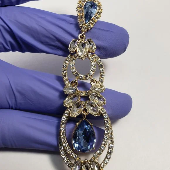 Gold Overlay Drop Dangle Earrings made with Swarovski  Elements - Picture 6 of 6